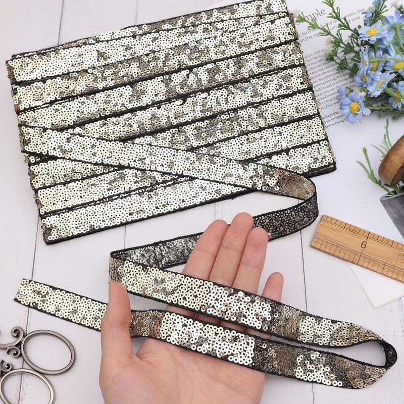 DHFLYDH Golden Sequin Trim Sequin Ribbon 7.5 Yards Flat Glitter Trim for Sewing, Costumes, Wedding Decor, Fashion Crafting - Image 4